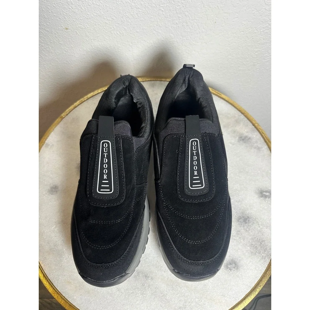 Outdoor Mens Black Suede Slip On Hiking Shoes Rugged Walking Sneakers Black Grey